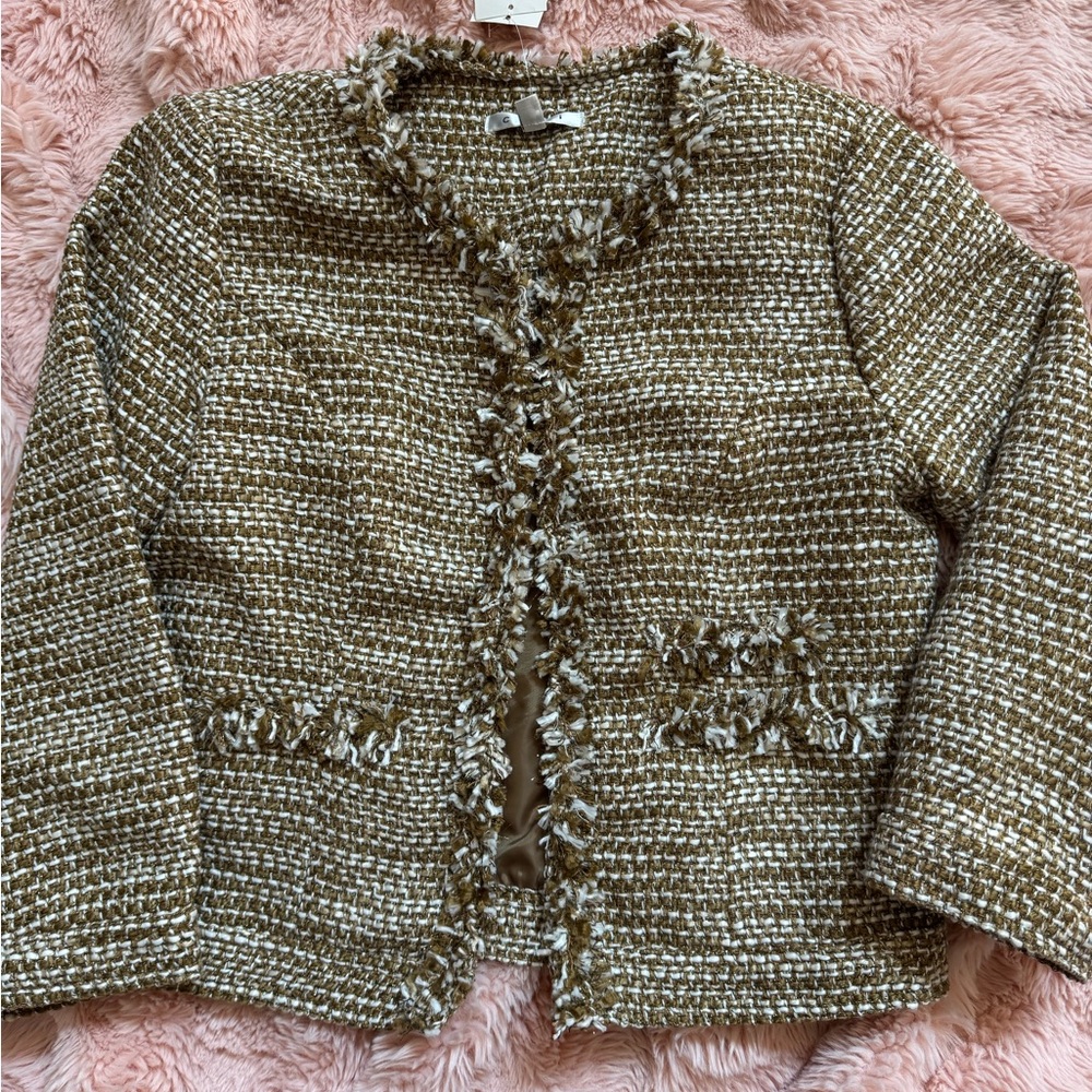 CAbi Tweed Blazer in Brown and Cream